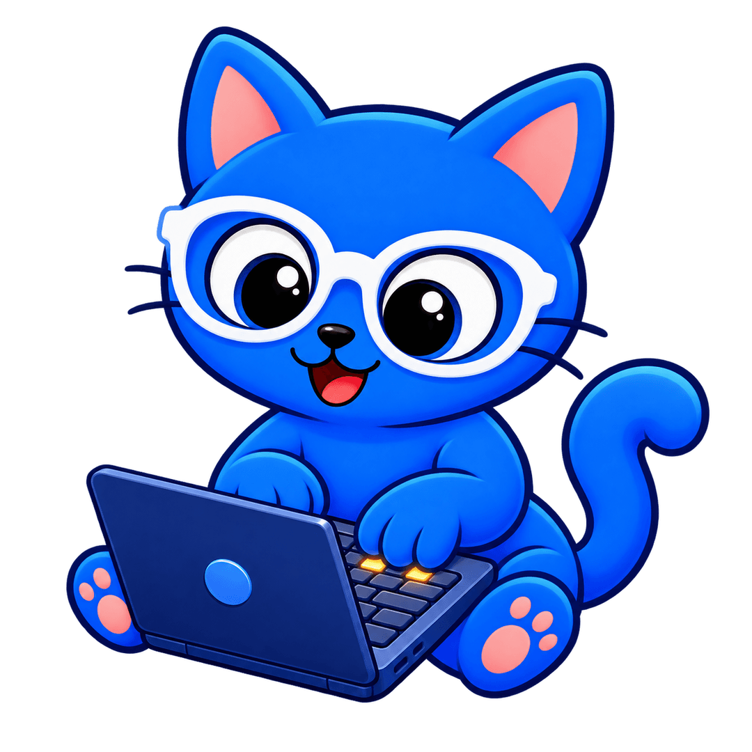 Кот ScholarCat печатает за ноутбуком