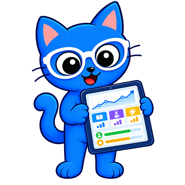 Кот ScholarCat с планшетом и дашбордом — для родителей